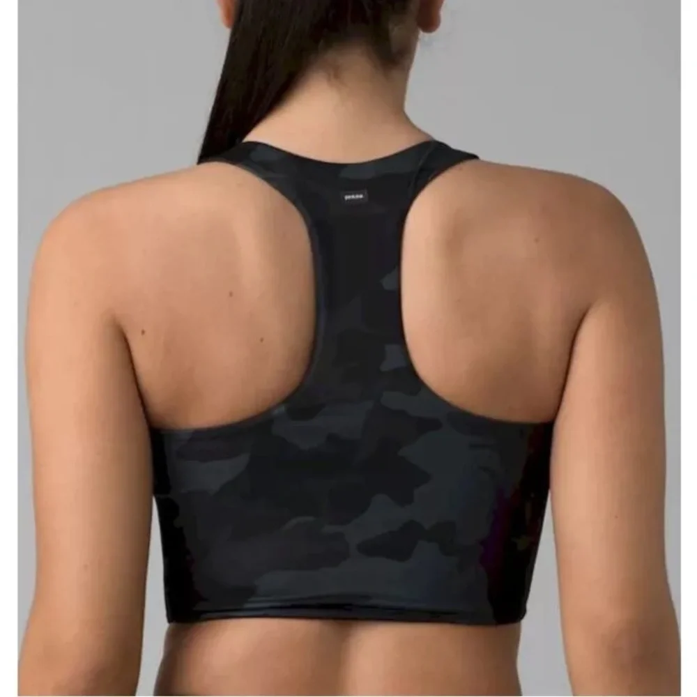 NWT Prana Momento Racerback Crop Top Sports Bra Reversible Camo Print